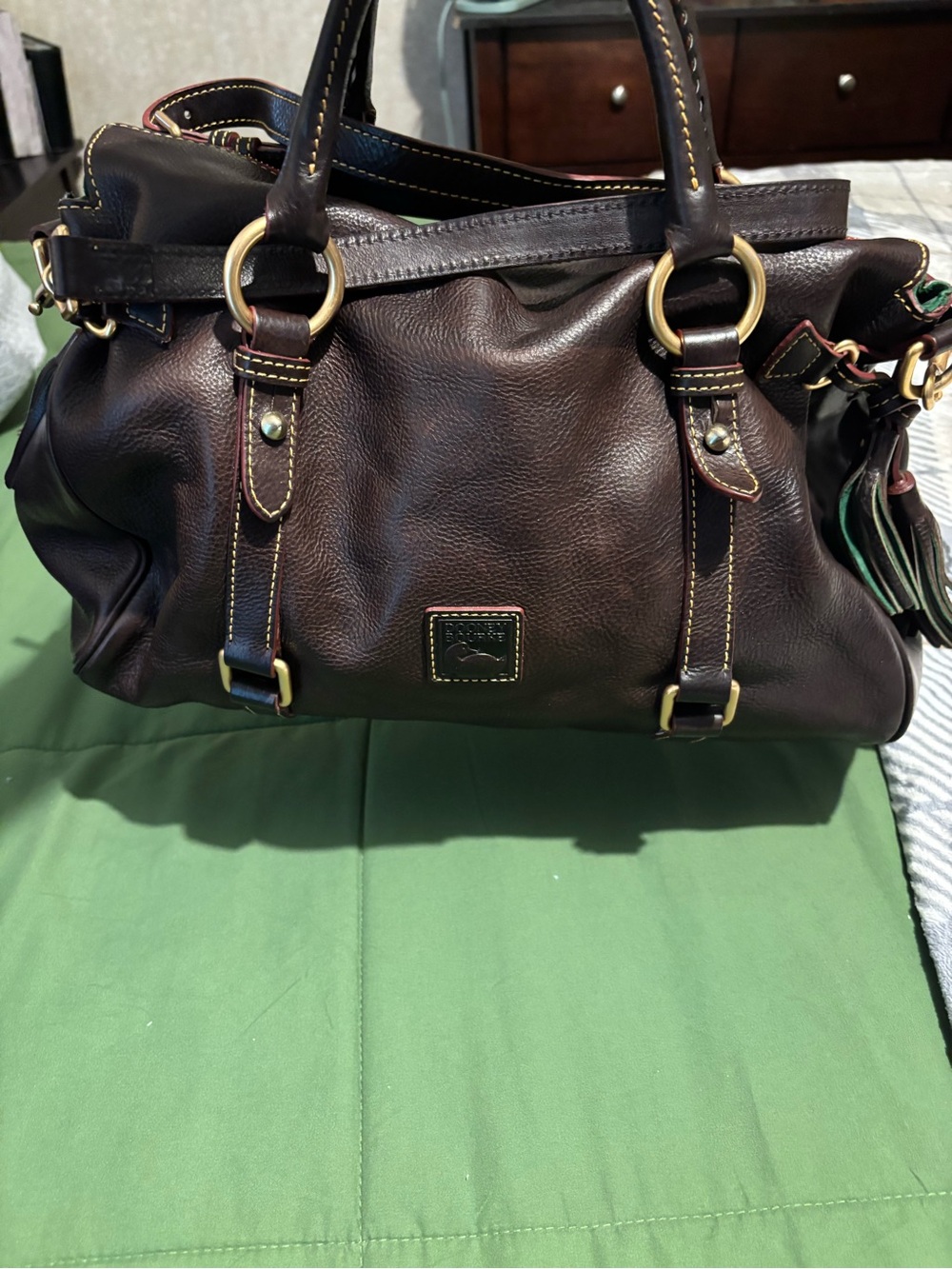 Dooney & Bourke Dark Brown Pebbled Leather Satchel with Brass Hardware